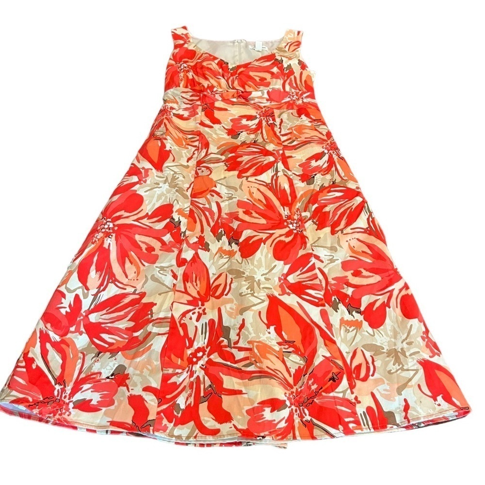 Coldwater Creek Floral Sleeveless Fit & Flare Dress Pink Orange Size 8